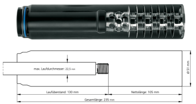 ERA Silencer Schalldämpfer SOB2S, mit M18x1