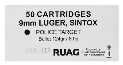 RUAG FFW-Patrone 9mmLuger, Sintox Target FMJ 124gr