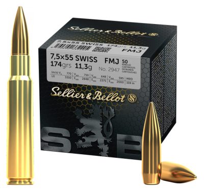 Sellier&Bellot Kugelpatrone 7.5x55swiss, FMJ 174gr