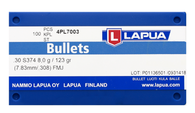 Lapua Projectile 7.62mm, Spitzer FMJ 123gr S374