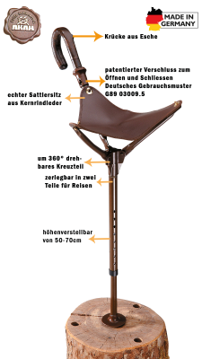 AKAH Jagdsitzstock, verstellbare Sitzhöhe  50-70cm